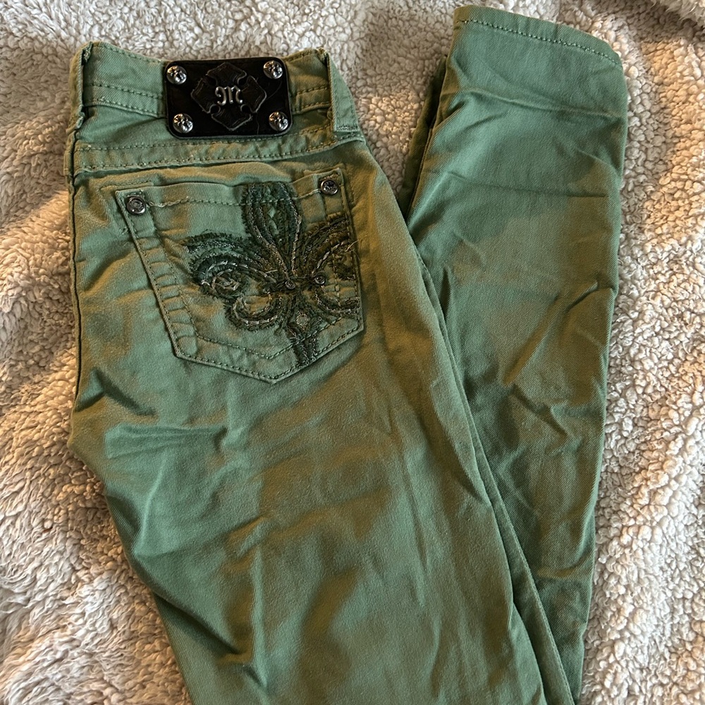 Miss Me Green Skinny Jeans